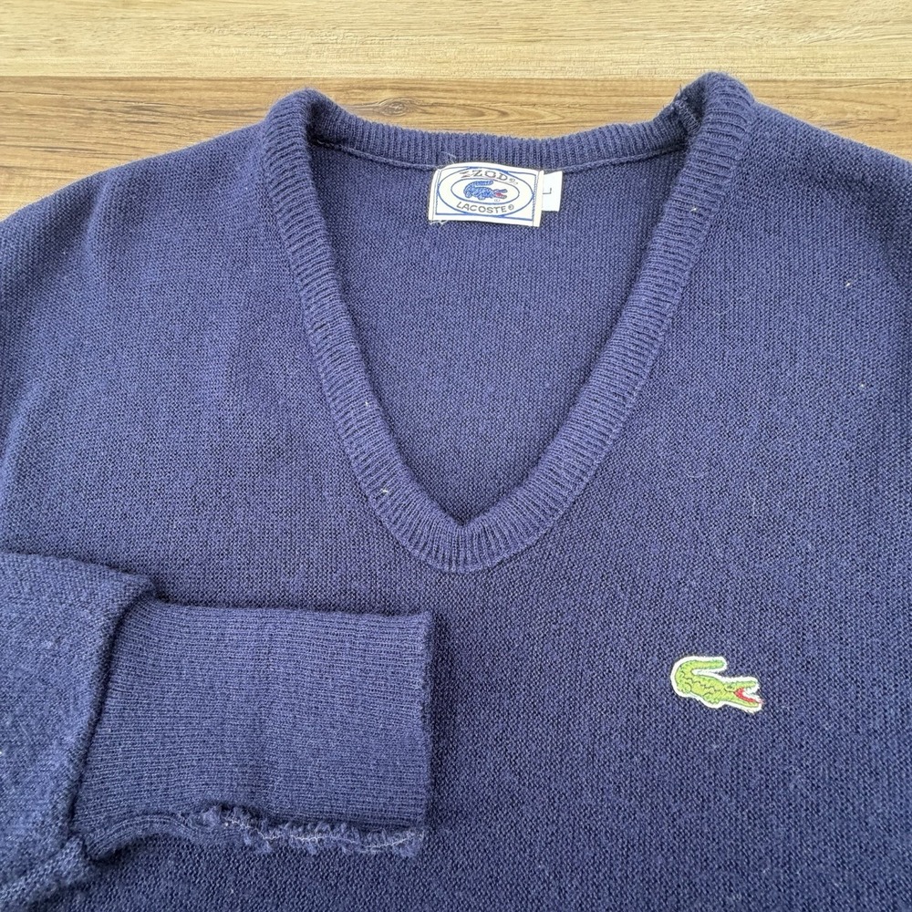 Vintage Izod x Lacoste Navy Blue Cardigan Sweater Size Large 100% Orlon Acrylic